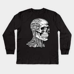 Skull Robot Cyberpunk Sci-Fi Cyborg Kids Long Sleeve T-Shirt